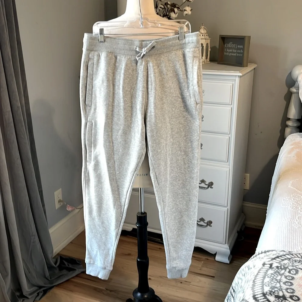 Sweatpants Gray Cotton Joggers Fleece Lined Mens Large